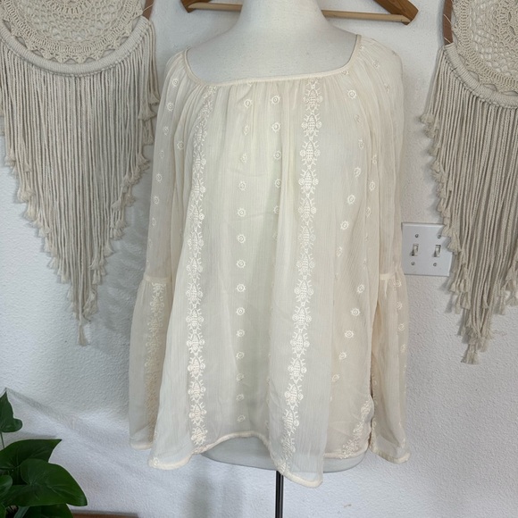 Knox Rose Tops - Knox Rose Cream Relaxed Embroidered Blouse large